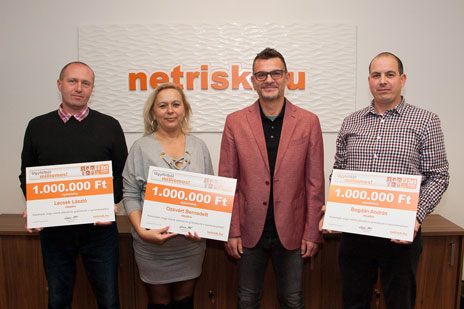 Sebestyén László a Netrisk Magyarország Kft. ügyvezetője, és a 3 szerencsés nyertes